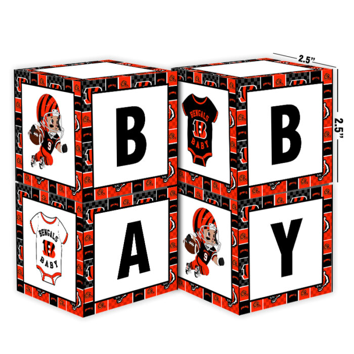 Cincinnati Bengals Baby Shower Table Top Boxes Party Decorations - 4 Blocks with BABY Letter, Centerpiece Decor, Gender Reveal