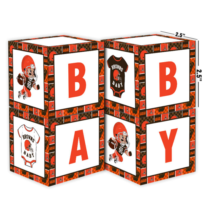 Cleveland Browns Baby Shower Table Top Boxes Party Decorations - 4 Blocks with BABY Letter, Centerpiece Decor, Gender Reveal