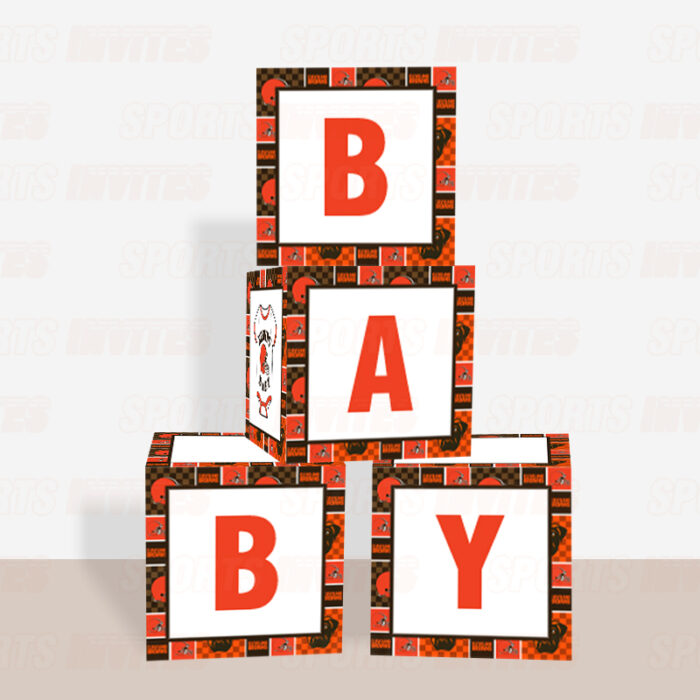 Cleveland Browns Baby Shower Table Top Boxes Party Decorations - 4 Blocks with BABY Letter, Centerpiece Decor, Gender Reveal - Image 2