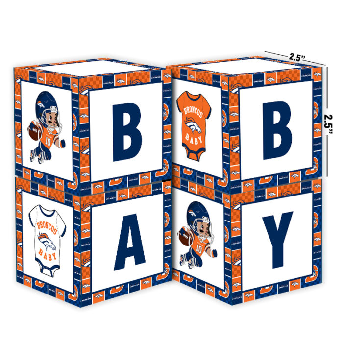 Denver Broncos Baby Shower Table Top Boxes Party Decorations - 4 Blocks with BABY Letter, Centerpiece Decor, Gender Reveal