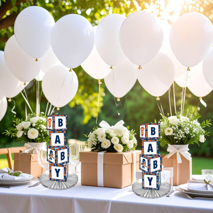 Denver Broncos Baby Shower Table Top Boxes Party Decorations - 4 Blocks with BABY Letter, Centerpiece Decor, Gender Reveal - Image 3