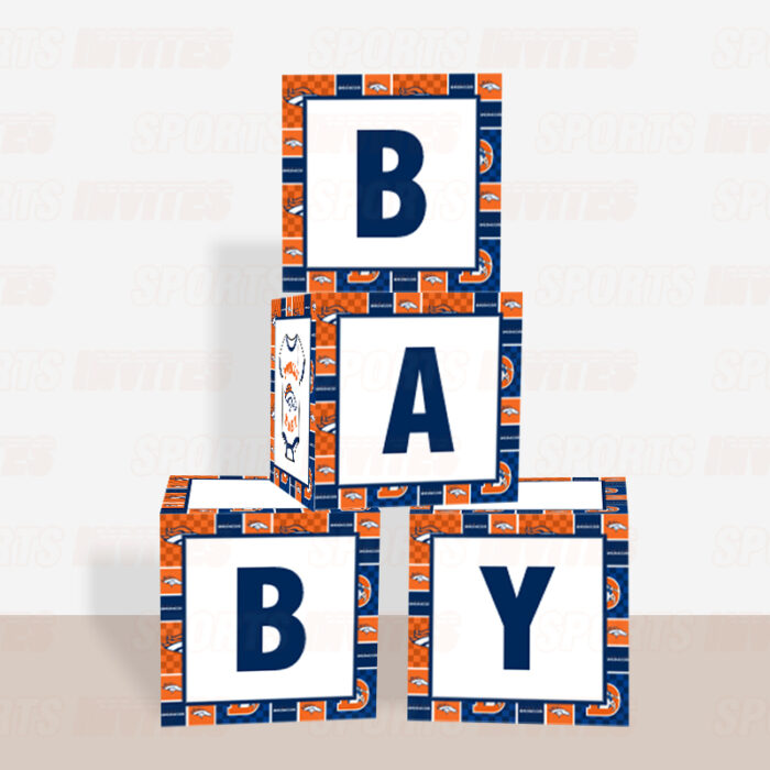 Denver Broncos Baby Shower Table Top Boxes Party Decorations - 4 Blocks with BABY Letter, Centerpiece Decor, Gender Reveal - Image 2