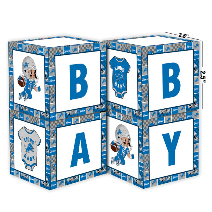 Detroit Lions Baby Shower Table Top Boxes Party Decorations - 4 Blocks with BABY Letter, Centerpiece Decor, Gender Reveal