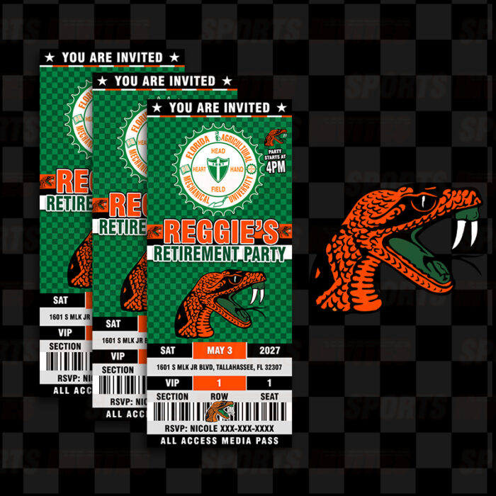 Florida A&M Rattlers FAMU Ticket Style Retirement Party Invitations