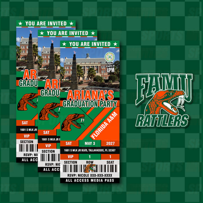 Florida A&M Rattlers Ticket Style Graduation Party Invitations