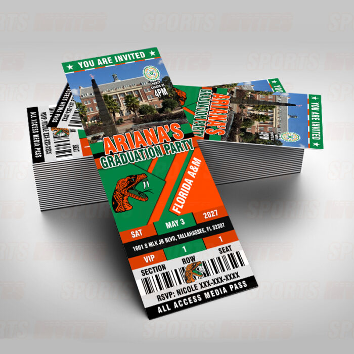 Florida A&M Rattlers Ticket Style Graduation Party Invitations - Image 2
