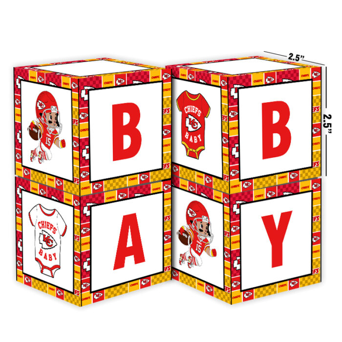 Kansas City Chiefs Baby Shower Table Top Boxes Party Decorations - 4 Blocks with BABY Letter, Centerpiece Decor, Gender Reveal