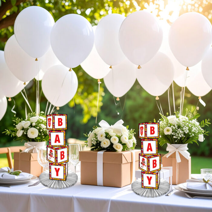 Kansas City Chiefs Baby Shower Table Top Boxes Party Decorations - 4 Blocks with BABY Letter, Centerpiece Decor, Gender Reveal - Image 3