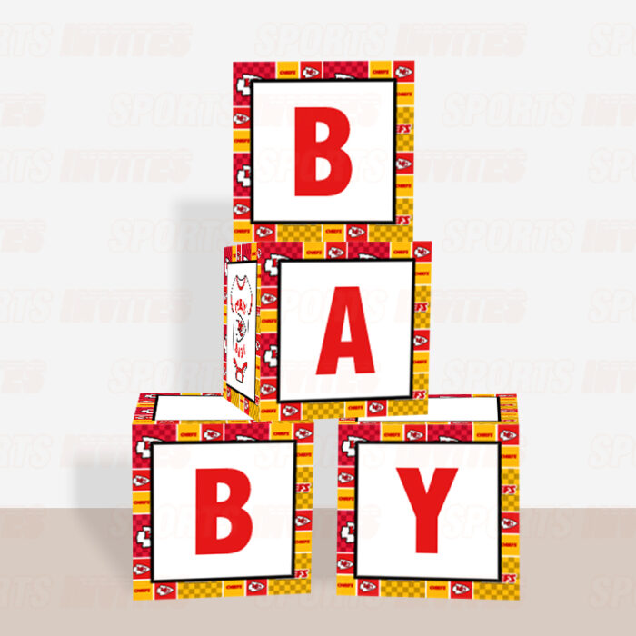Kansas City Chiefs Baby Shower Table Top Boxes Party Decorations - 4 Blocks with BABY Letter, Centerpiece Decor, Gender Reveal - Image 2