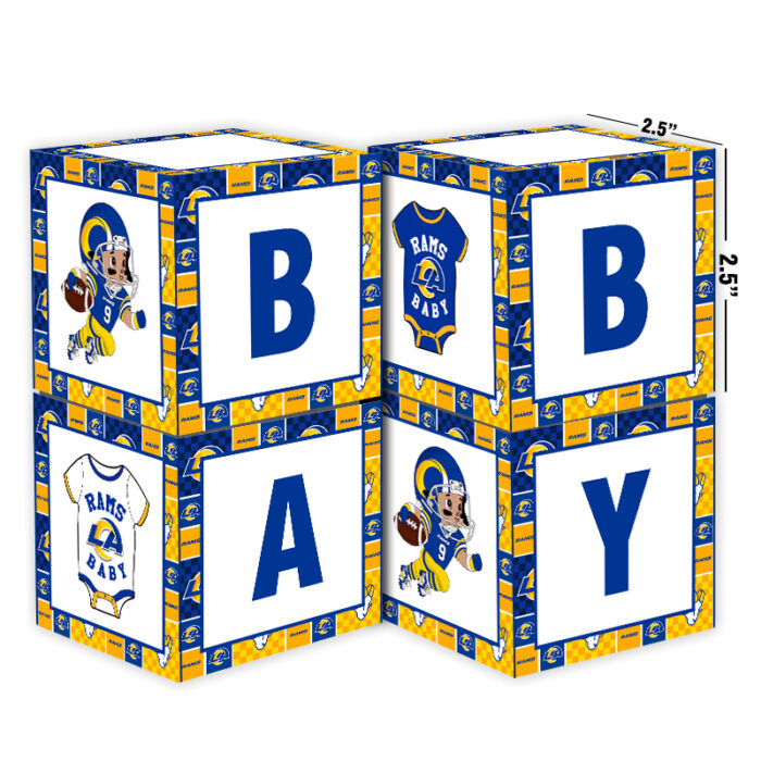 Los Angeles Rams Baby Shower Table Top Boxes Party Decorations - 4 Blocks with BABY Letter, Centerpiece Decor, Gender Reveal
