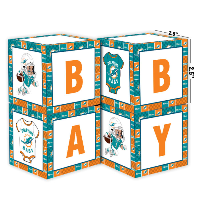 Miami Dolphins Baby Shower Table Top Boxes Party Decorations - 4 Blocks with BABY Letter, Centerpiece Decor, Gender Reveal