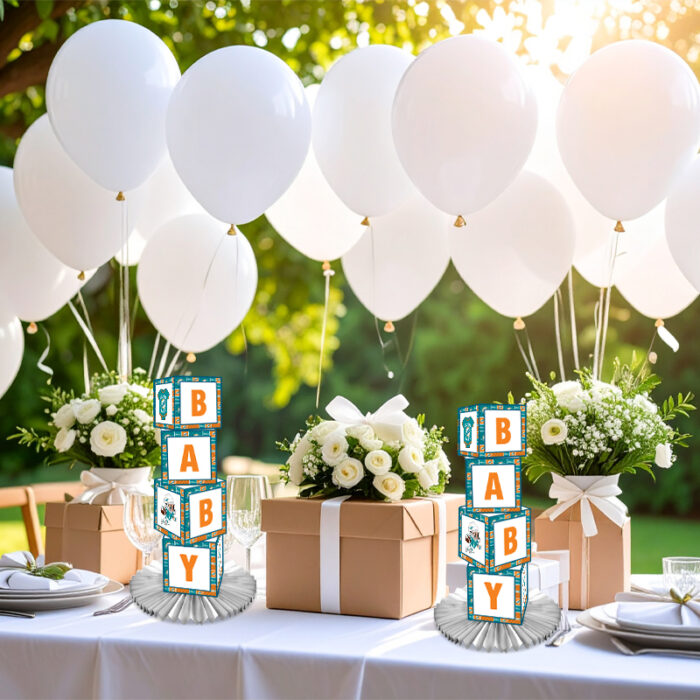 Miami Dolphins Baby Shower Table Top Boxes Party Decorations - 4 Blocks with BABY Letter, Centerpiece Decor, Gender Reveal - Image 4
