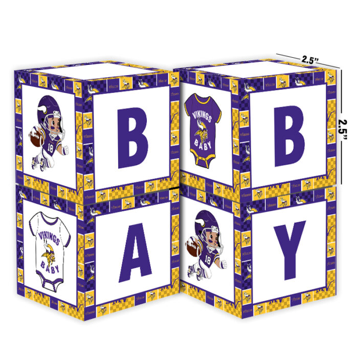 Minnesota Vikings Baby Shower Table Top Boxes Party Decorations - 4 Blocks with BABY Letter, Centerpiece Decor, Gender Reveal