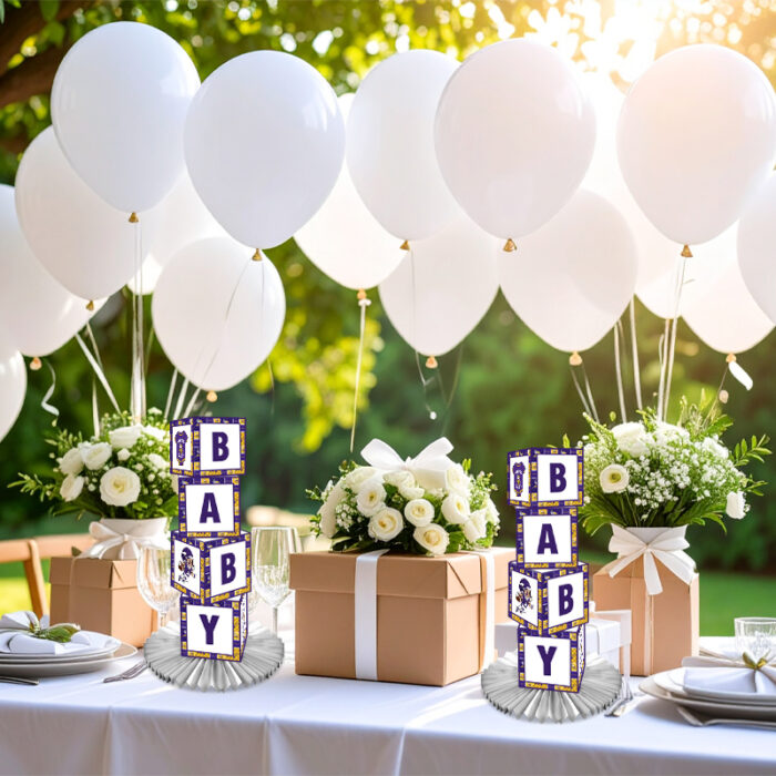 Minnesota Vikings Baby Shower Table Top Boxes Party Decorations - 4 Blocks with BABY Letter, Centerpiece Decor, Gender Reveal - Image 3