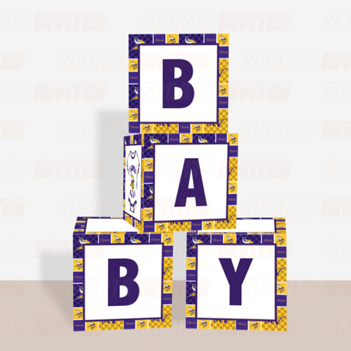 Minnesota Vikings Baby Shower Table Top Boxes Party Decorations - 4 Blocks with BABY Letter, Centerpiece Decor, Gender Reveal - Image 2