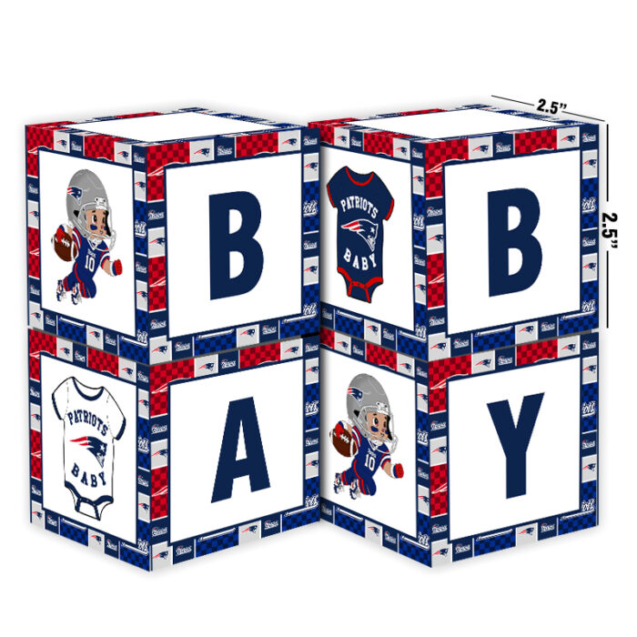 New England Patriots Baby Shower Table Top Boxes Party Decorations - 4 Blocks with BABY Letter, Centerpiece Decor, Gender Reveal
