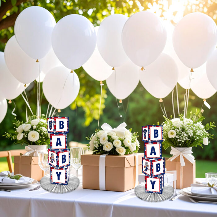 New England Patriots Baby Shower Table Top Boxes Party Decorations - 4 Blocks with BABY Letter, Centerpiece Decor, Gender Reveal - Image 2