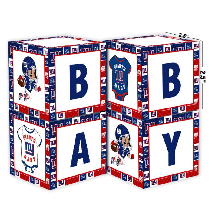 New York Giants Baby Shower Table Top Boxes Party Decorations - 4 Blocks with BABY Letter, Centerpiece Decor, Gender Reveal
