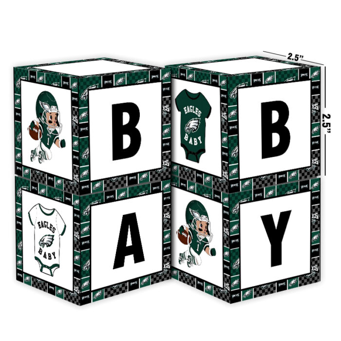 Philadelphia Eagles Baby Shower Table Top Boxes Party Decorations - 4 Blocks with BABY Letter, Centerpiece Decor, Gender Reveal