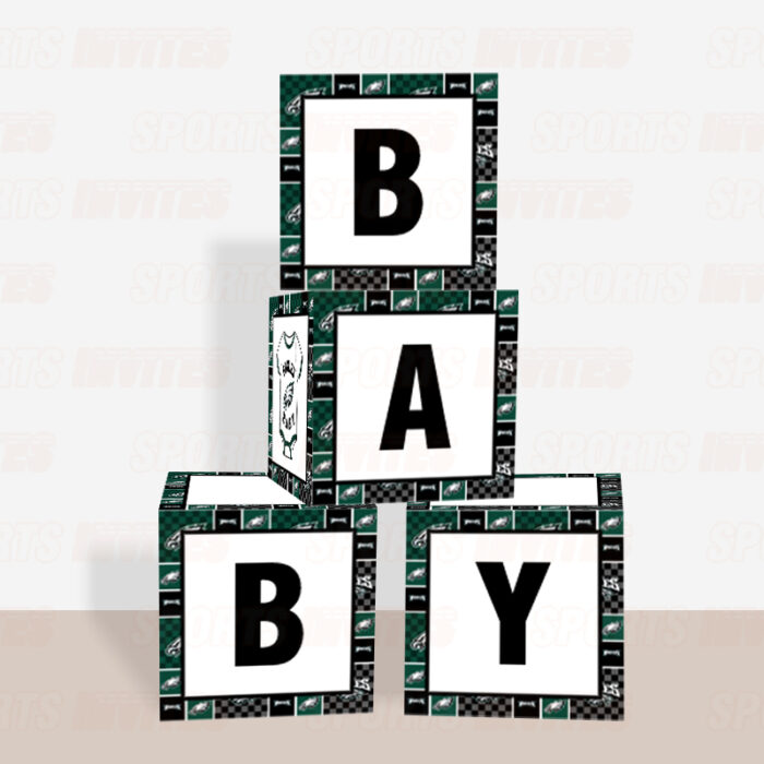 Philadelphia Eagles Baby Shower Table Top Boxes Party Decorations - 4 Blocks with BABY Letter, Centerpiece Decor, Gender Reveal - Image 3