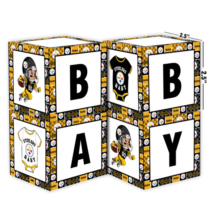 Pittsburgh Steelers Baby Shower Table Top Boxes Party Decorations - 4 Blocks with BABY Letter, Centerpiece Decor, Gender Reveal
