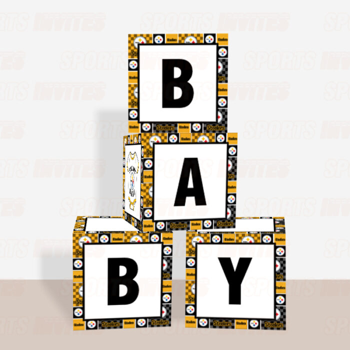 Pittsburgh Steelers Baby Shower Table Top Boxes Party Decorations - 4 Blocks with BABY Letter, Centerpiece Decor, Gender Reveal - Image 3