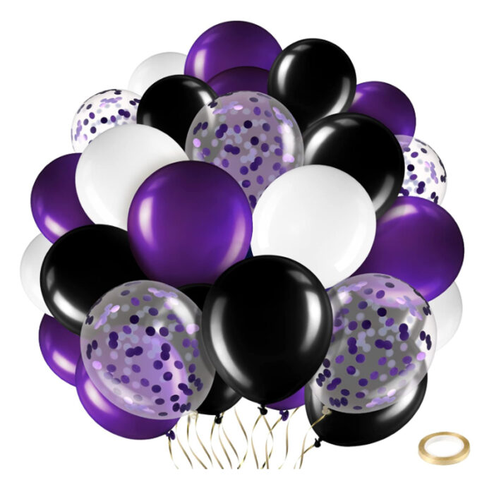 Purple Black White 12PCS Balloon Arrangements Bouquets Sports Party Decorations
