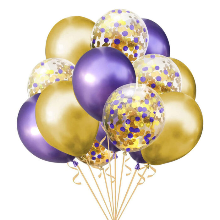 Purple Gold Confetti 12PCS Balloon Arrangements Bouquets Sports Party Decorations