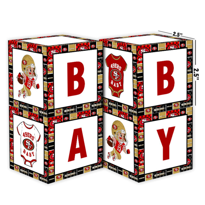 San Francisco 49ers Baby Shower Table Top Boxes Party Decorations - 4 Blocks with BABY Letter, Centerpiece Decor, Gender Reveal