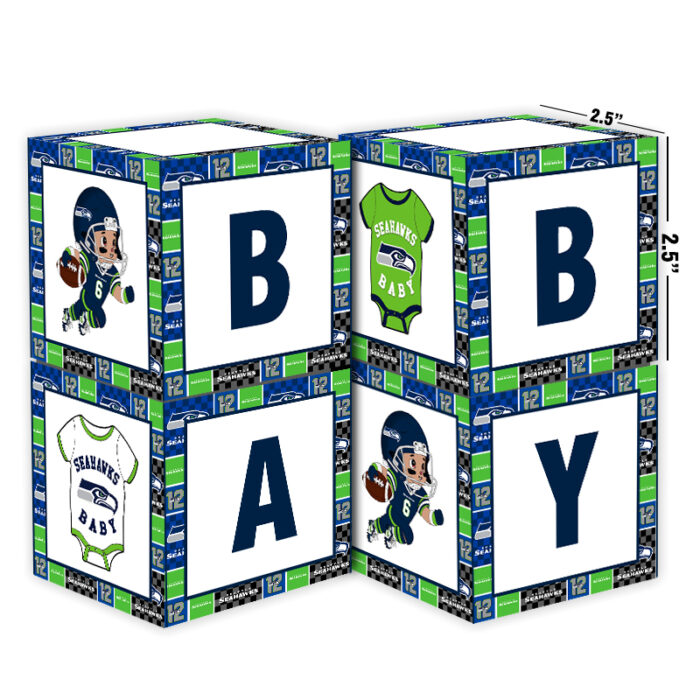 Seattle Seahawks Baby Shower Table Top Boxes Party Decorations - 4 Blocks with BABY Letter, Centerpiece Decor, Gender Reveal