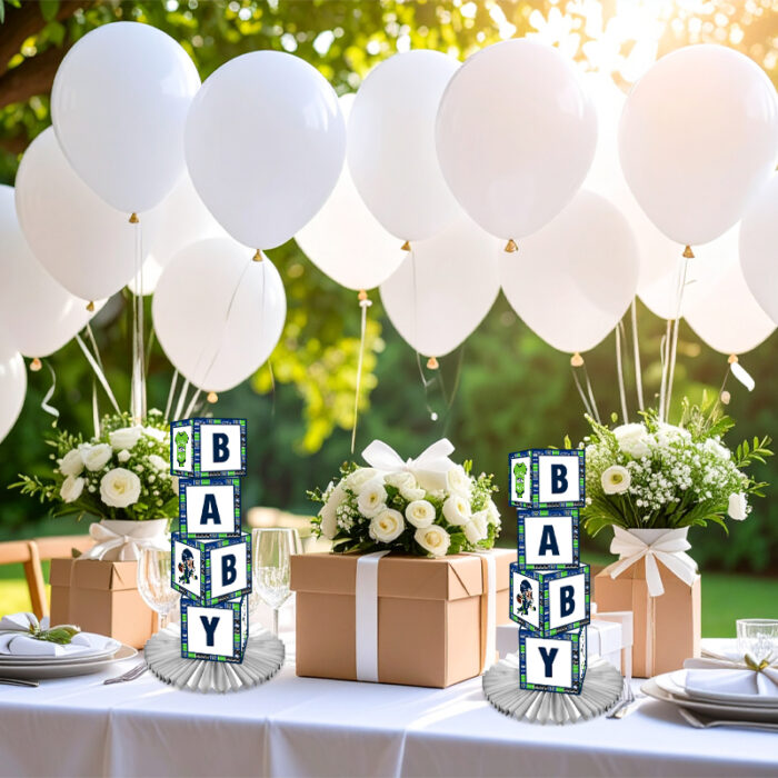 Seattle Seahawks Baby Shower Table Top Boxes Party Decorations - 4 Blocks with BABY Letter, Centerpiece Decor, Gender Reveal - Image 3