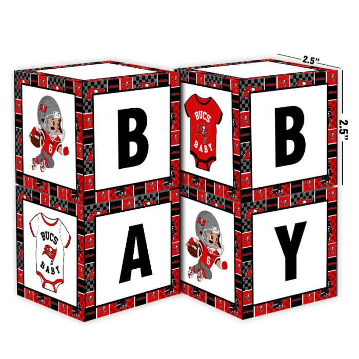 Tampa Bay Buccaneers Baby Shower Table Top Boxes Party Decorations - 4 Blocks with BABY Letter, Centerpiece Decor, Gender Reveal